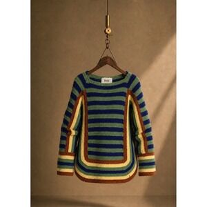 BODE Four Stripe Crochet Sweater Green M/L Unisex 100% Merino‎ Wool Peru
